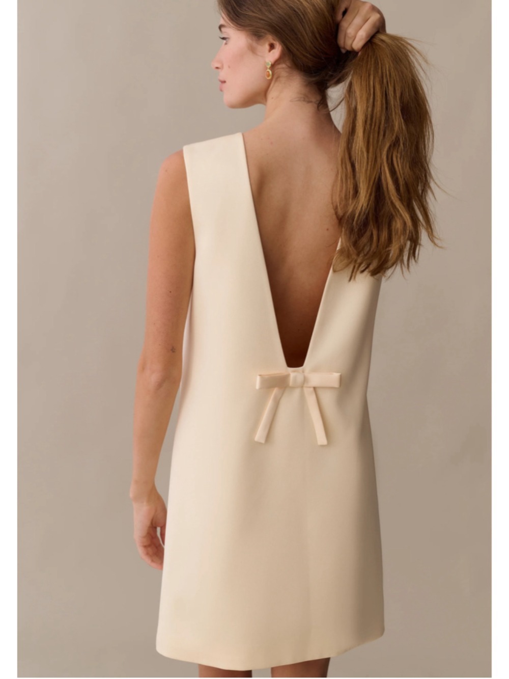 Women's O.p.t Mini Dress Size S Beige Back Bow Detail Sz 2